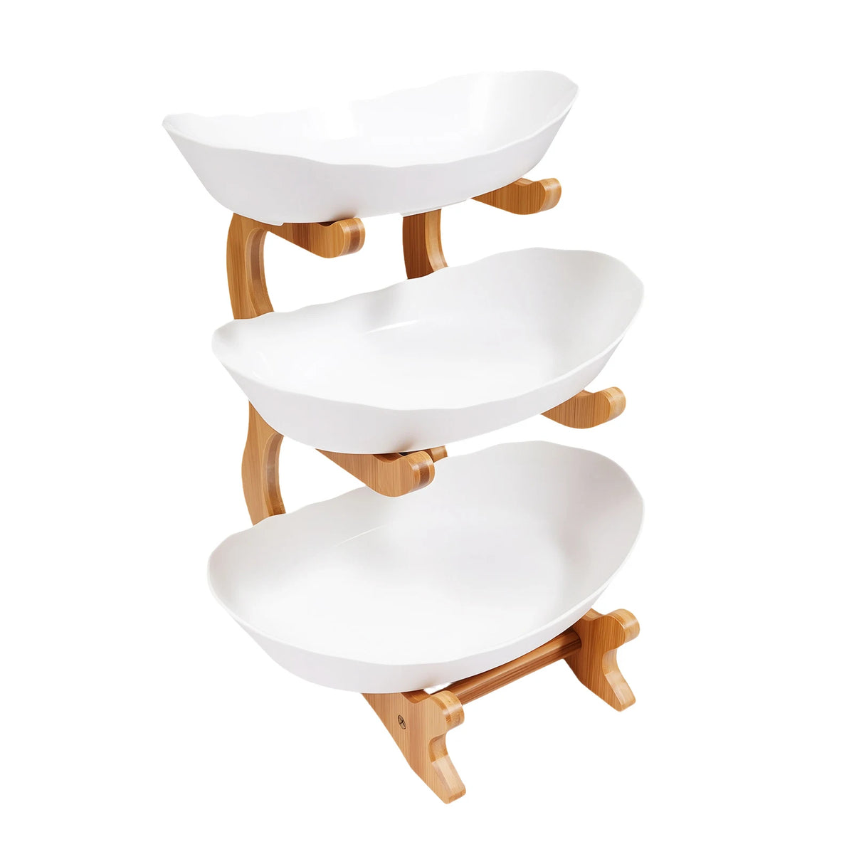 Three Tier Bamboo Kitchen Storage Rack With Ceramic Serving Bowls
