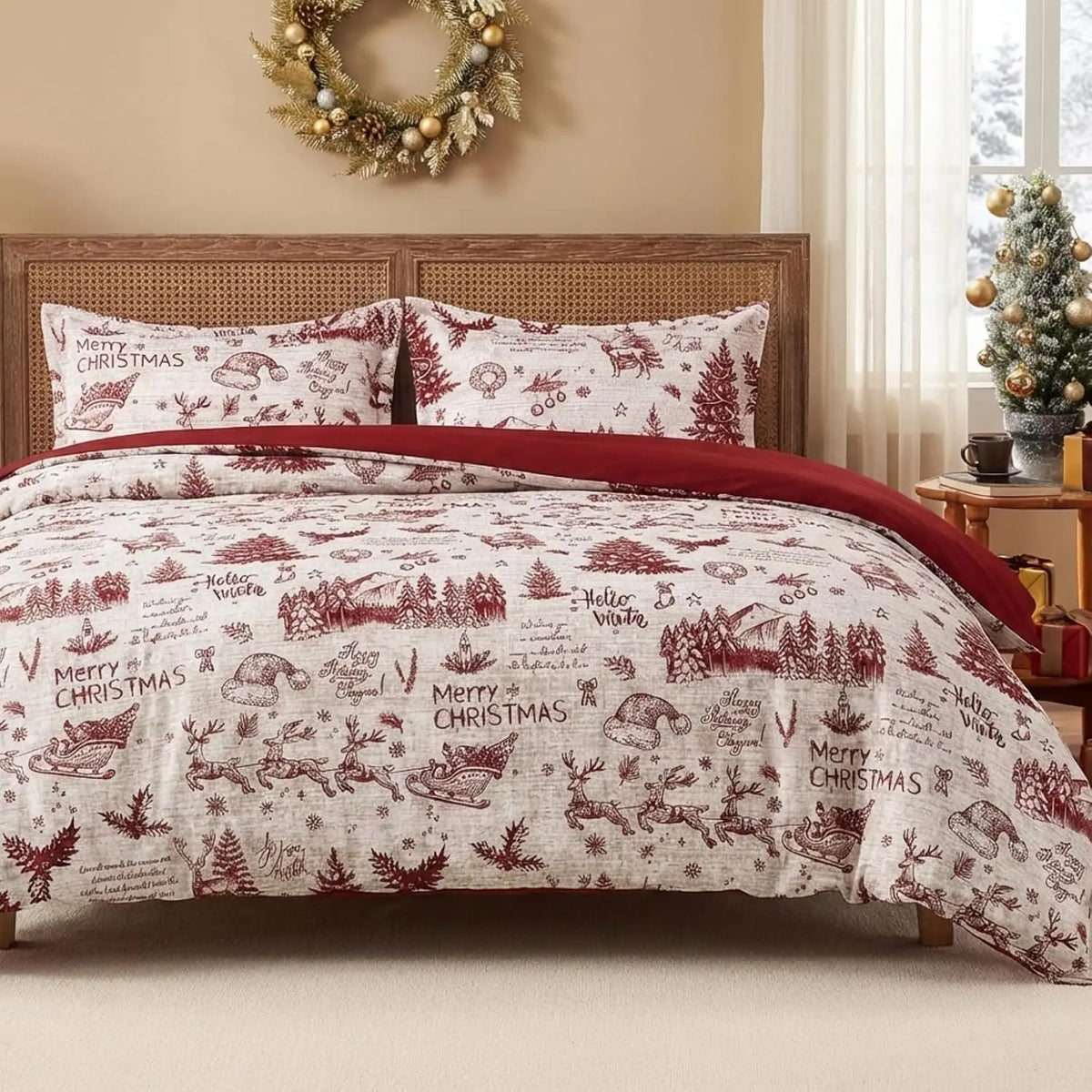 Christmas Holiday Duvet Cover Soft Cotton Blend Bedding Set