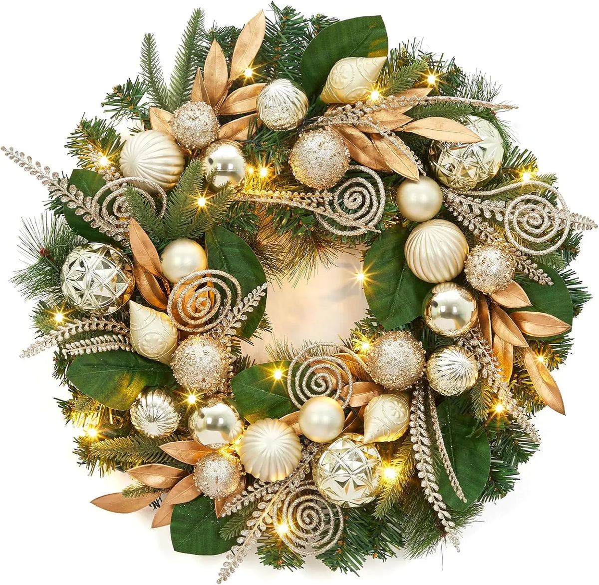Garvee Artificial Christmas Wreath Pre Lit With Led Lights Ornaments