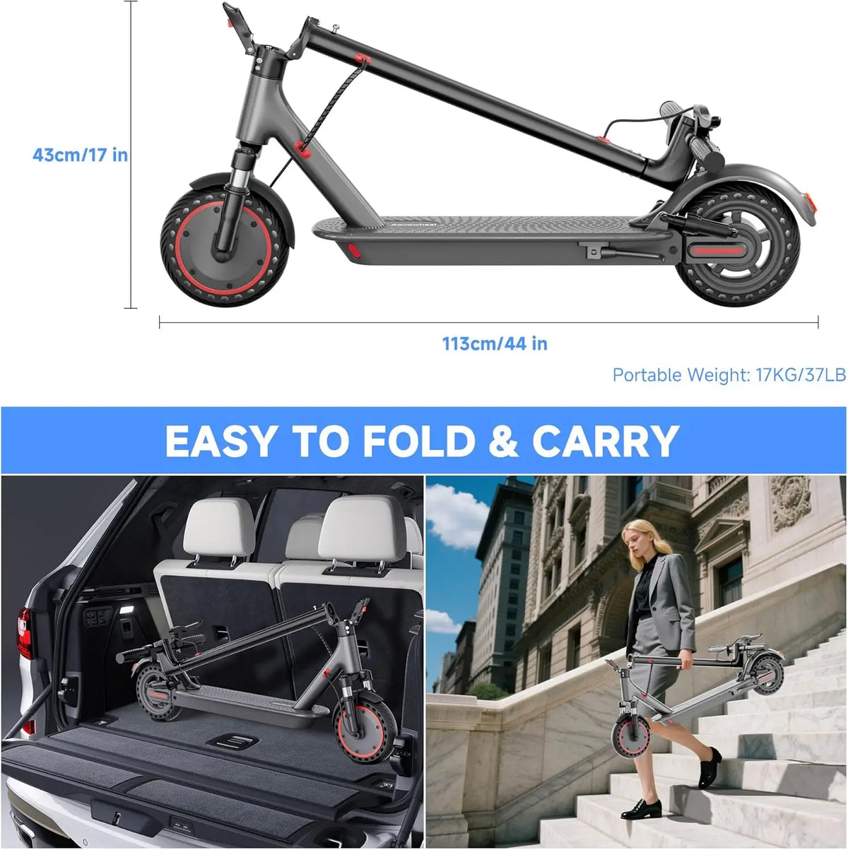 AOVOPRO 500W Foldable Electric Scooter for Adults with Rechargeable Battery