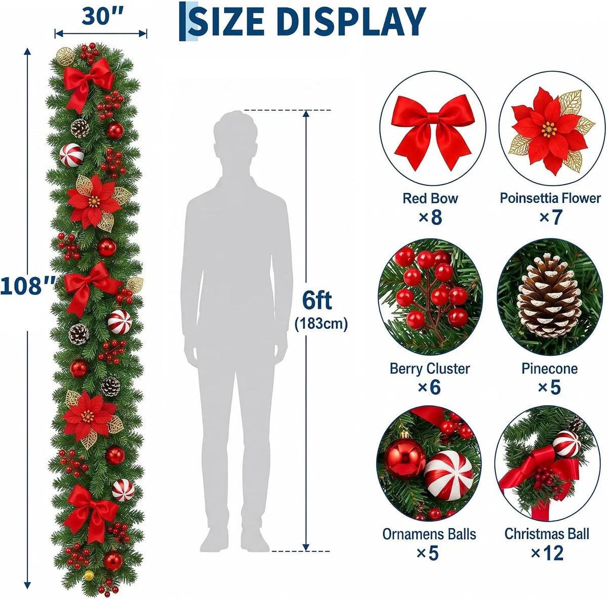 Garvee Pre Lit Christmas Garland With 40 LED Lights Timer
