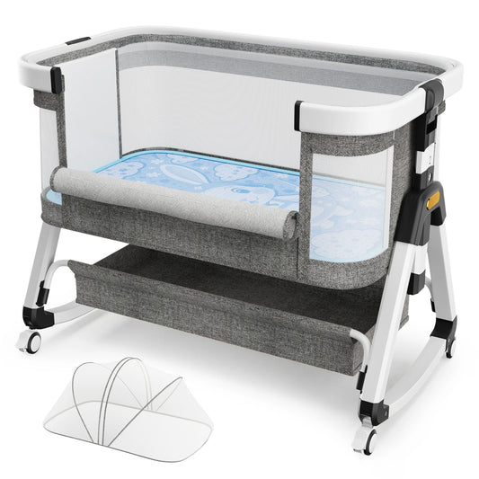 Jetting Infant Bedside Bassinet With Portable Wheels And Breathable Mesh