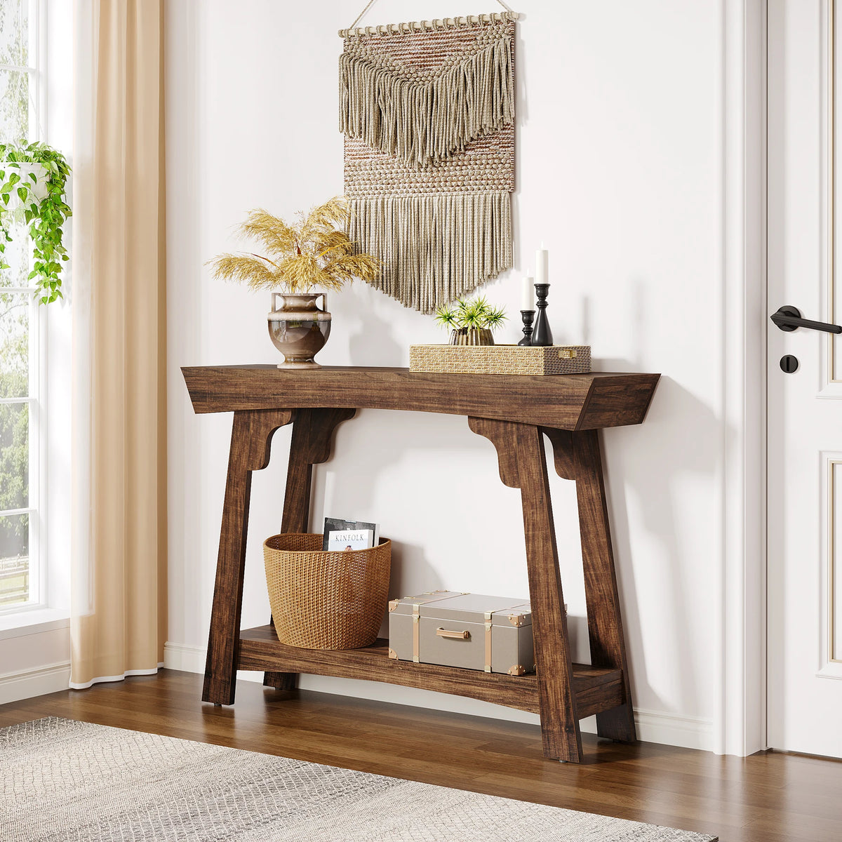Tribesigns Farmhouse Wood Console Table Two Tier Storage Shelf