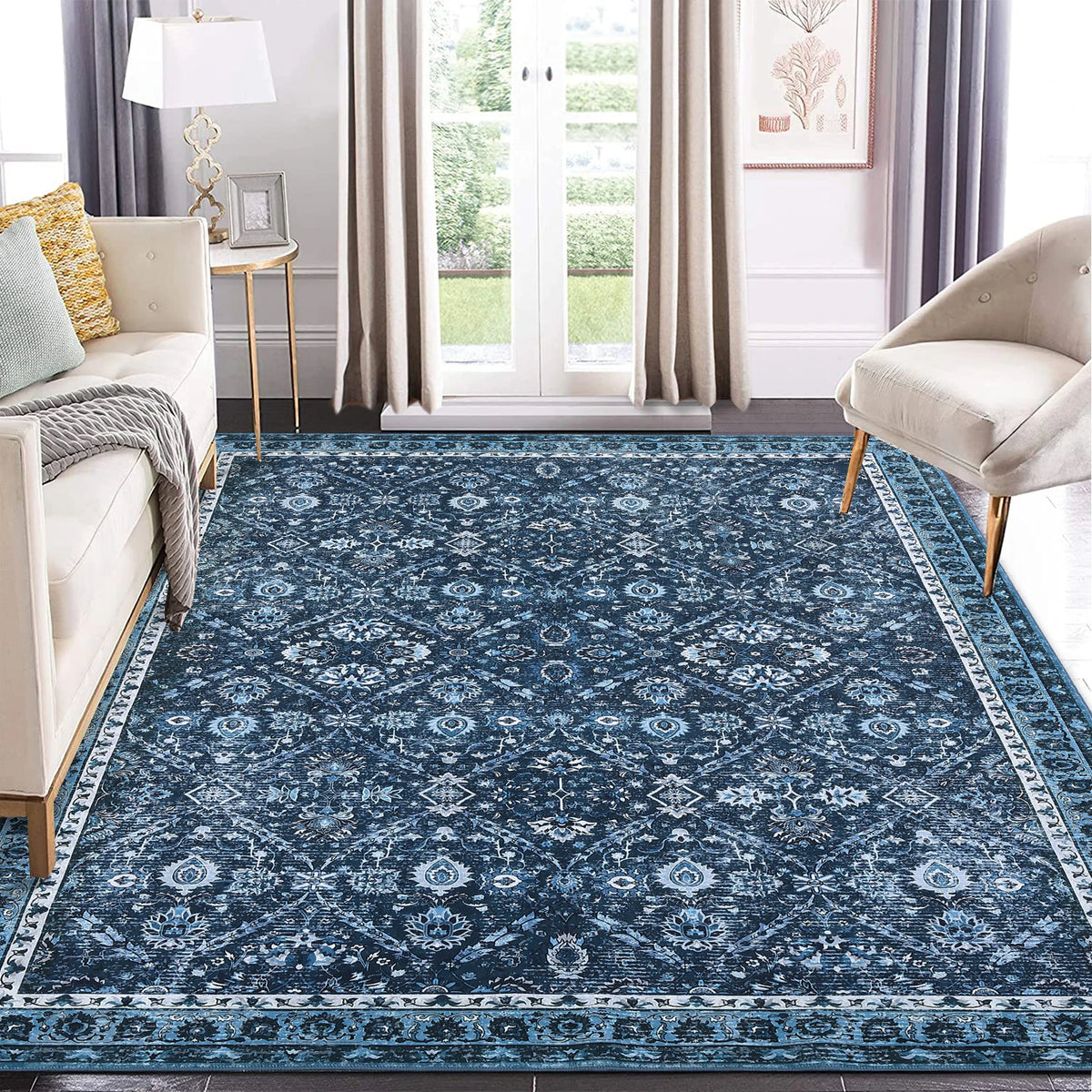 Machine Washable Moroccan Trellis Rug Non Slip Geometric Vintage Carpet