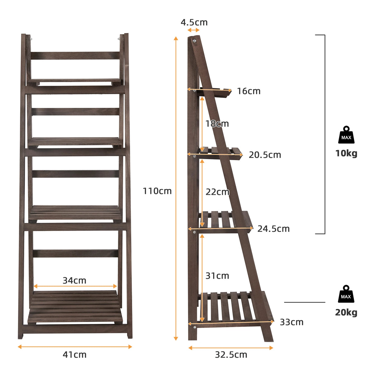 Eco Friendly Wood Folding Ladder Shelf Storage Rack Bookcase