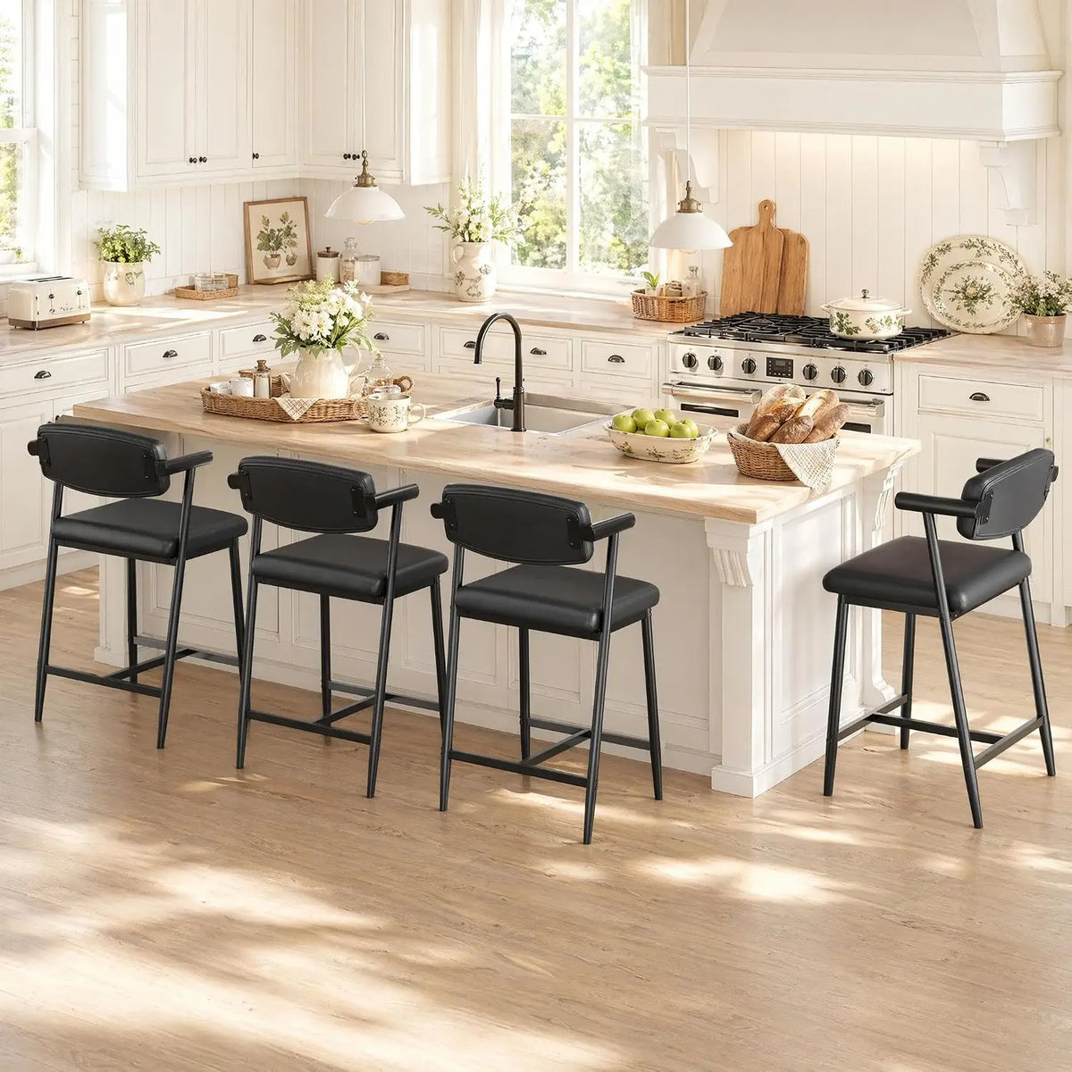 HiMISS Counter Height Bar Stools Set With Arms And Footrest