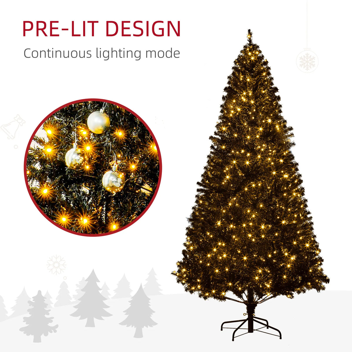 HOMCOM Prelit Artificial Christmas Tree With Sturdy Metal Stand