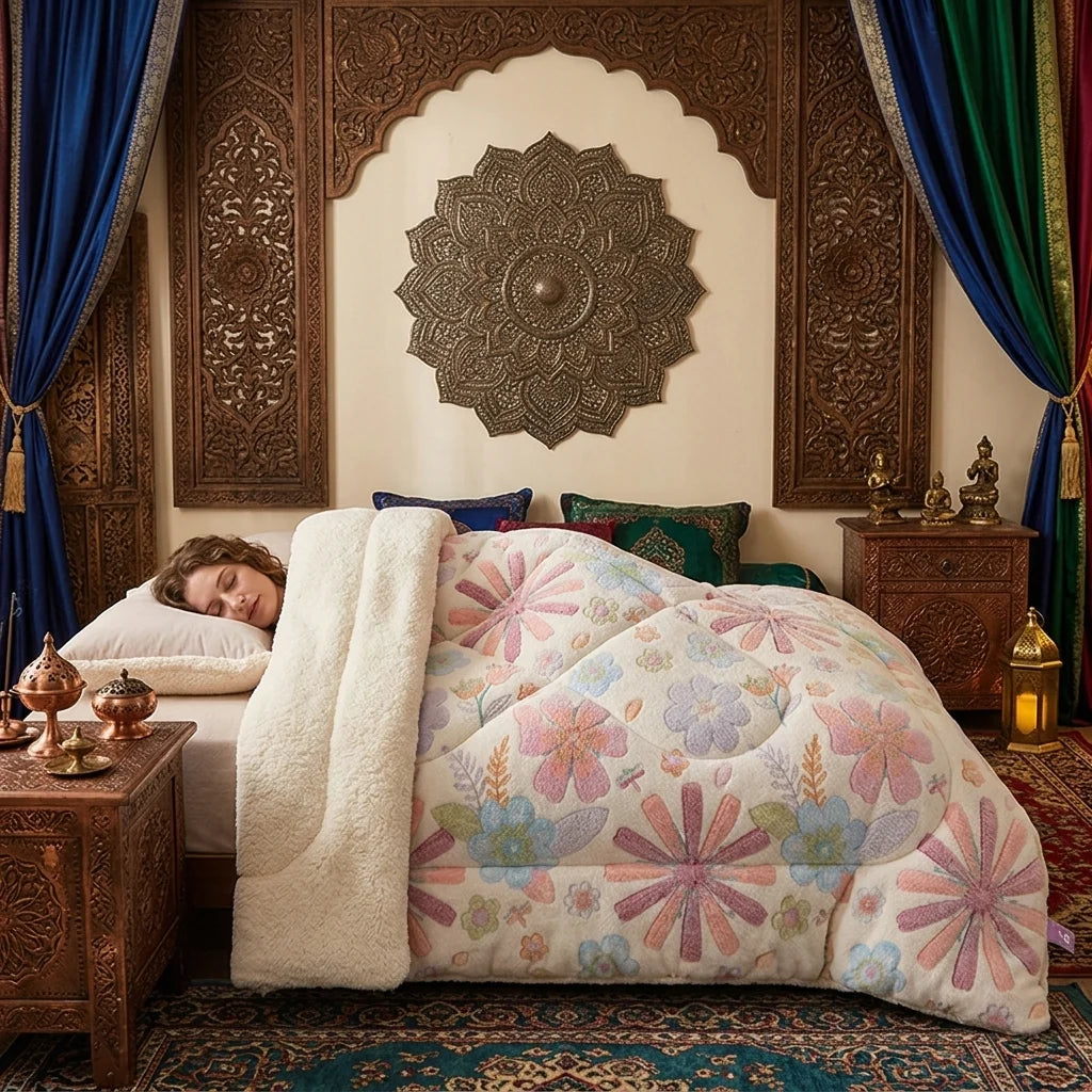 Cozy Floral Snowflake Quilt Warm Winter Polyester Bedding