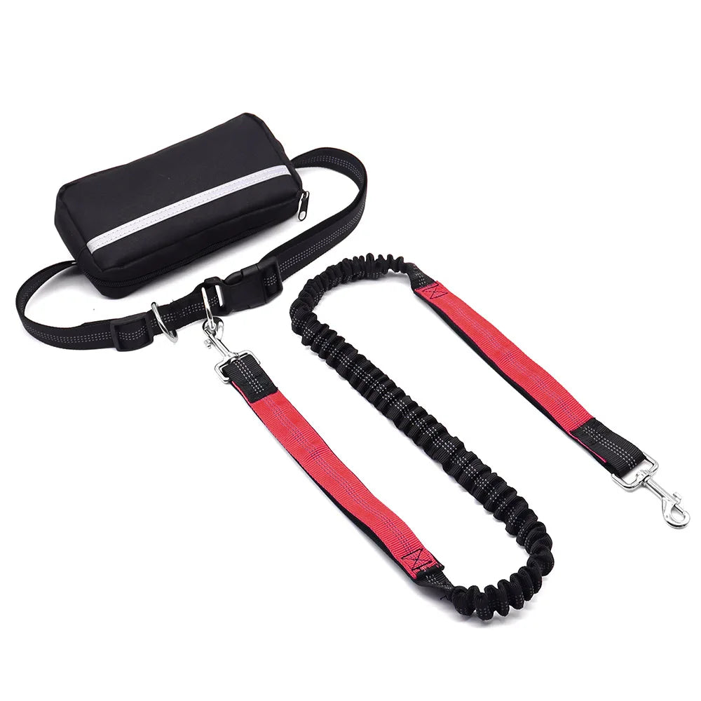 Hands Free Dog Leash With Reflective Waist Belt And Pouch