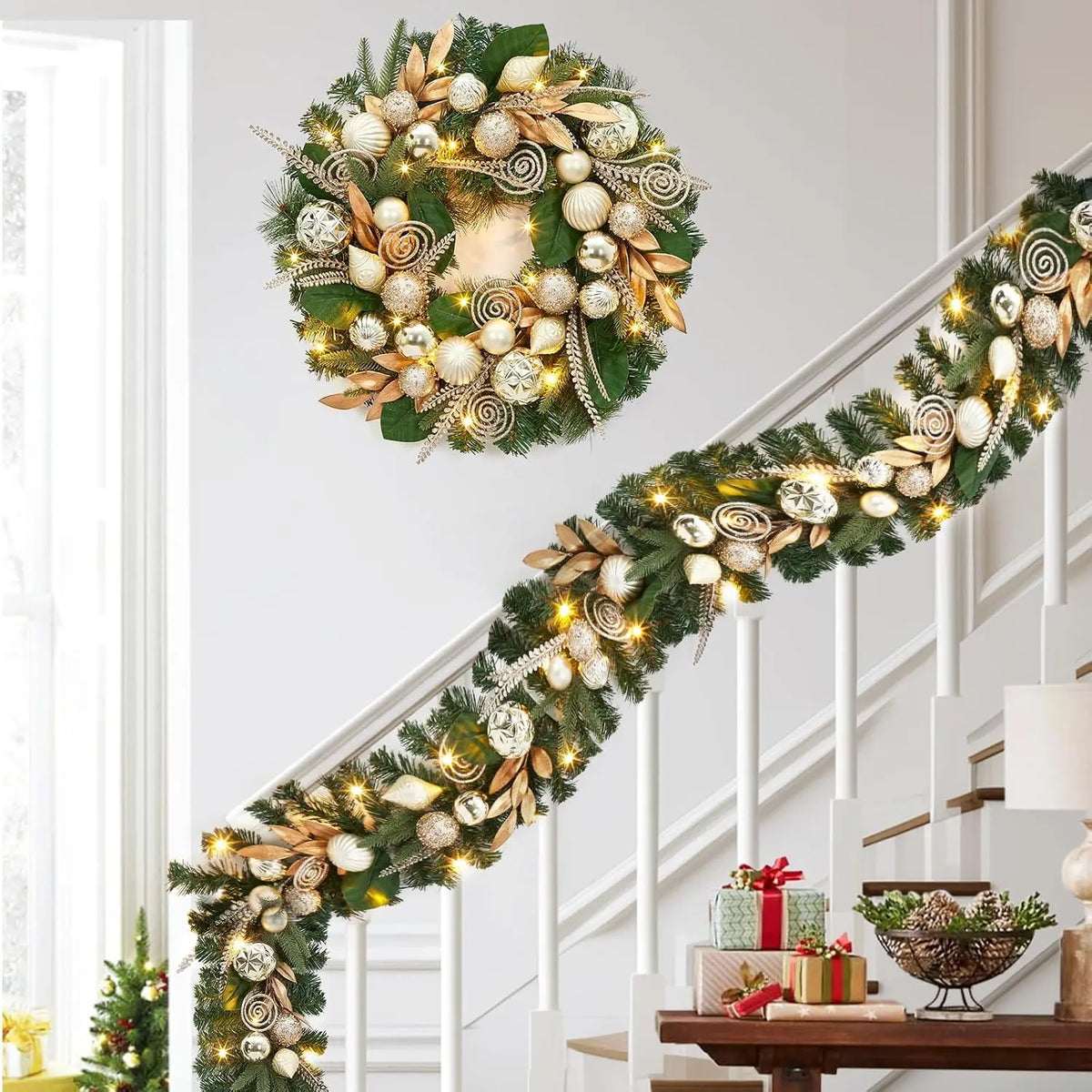 Garvee Artificial Christmas Wreath Pre Lit With Led Lights Ornaments