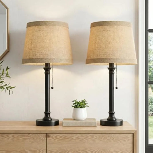 Farmhouse Table Lamps Set Of Two With Pull Chain Switches
