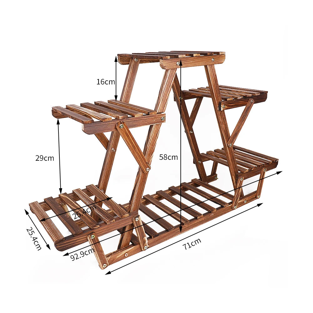 Six Tiered Corner Wood Plant Stand With Display Shelf Rack