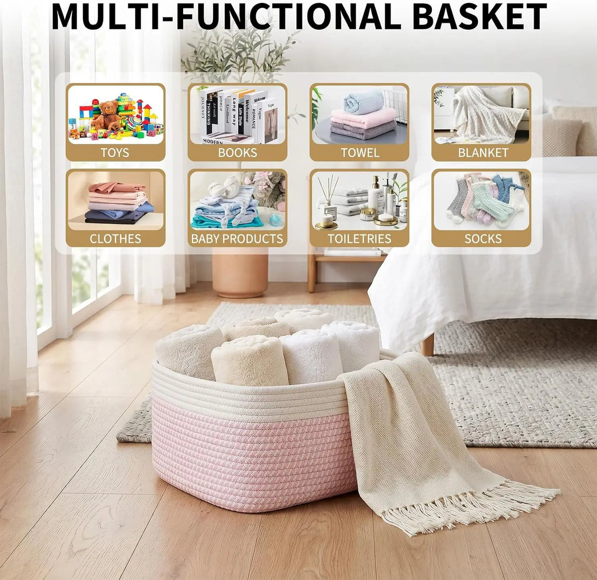 Garvee Soft Cotton Rope Woven Rectangular Storage Basket Set