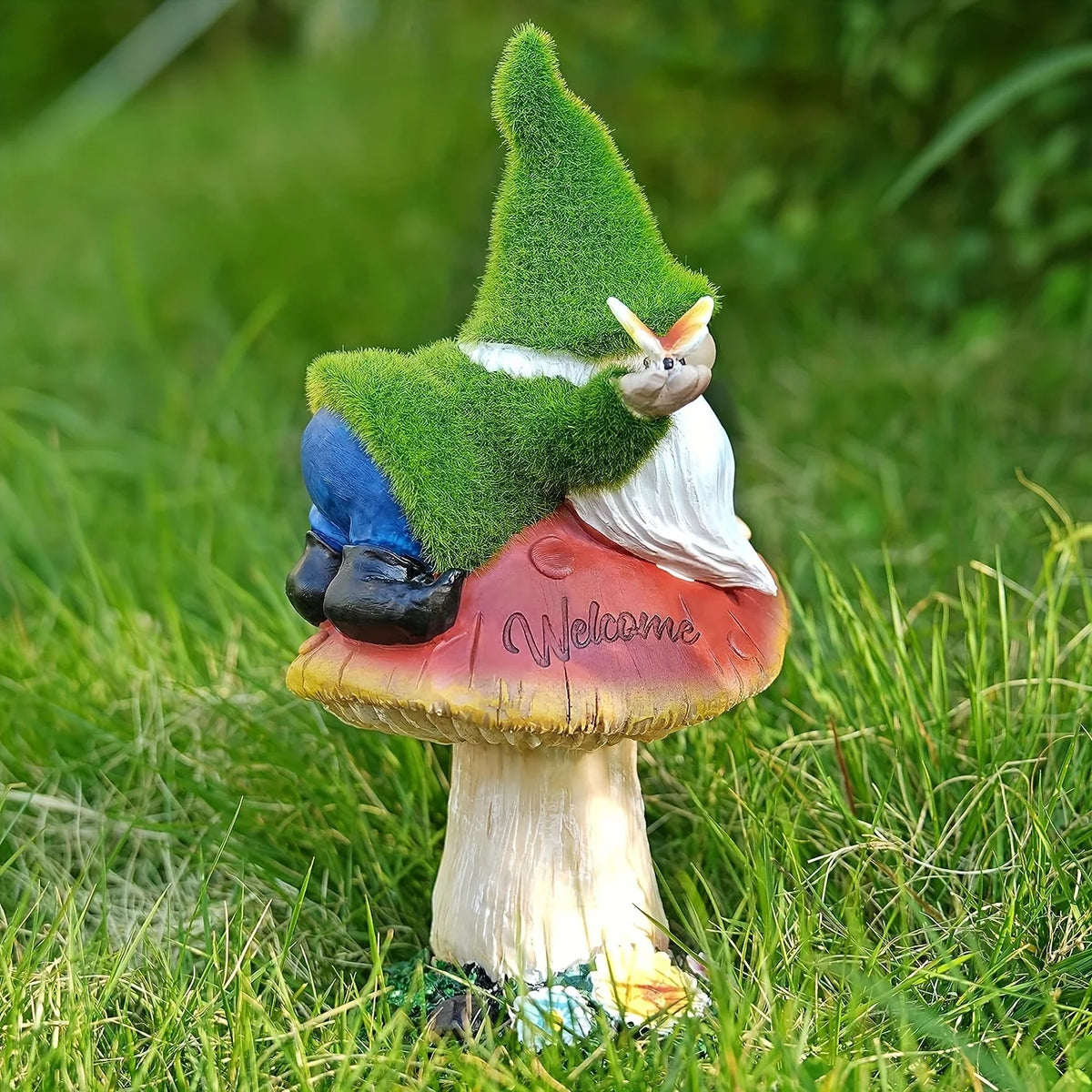 Solar Powered Gnome Mushroom Garden Statue Outdoor Decor Light