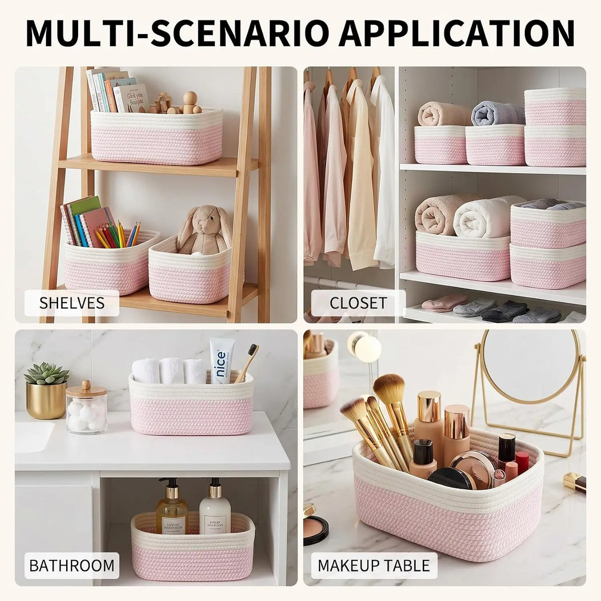 Garvee Soft Cotton Rope Woven Rectangular Storage Basket Set