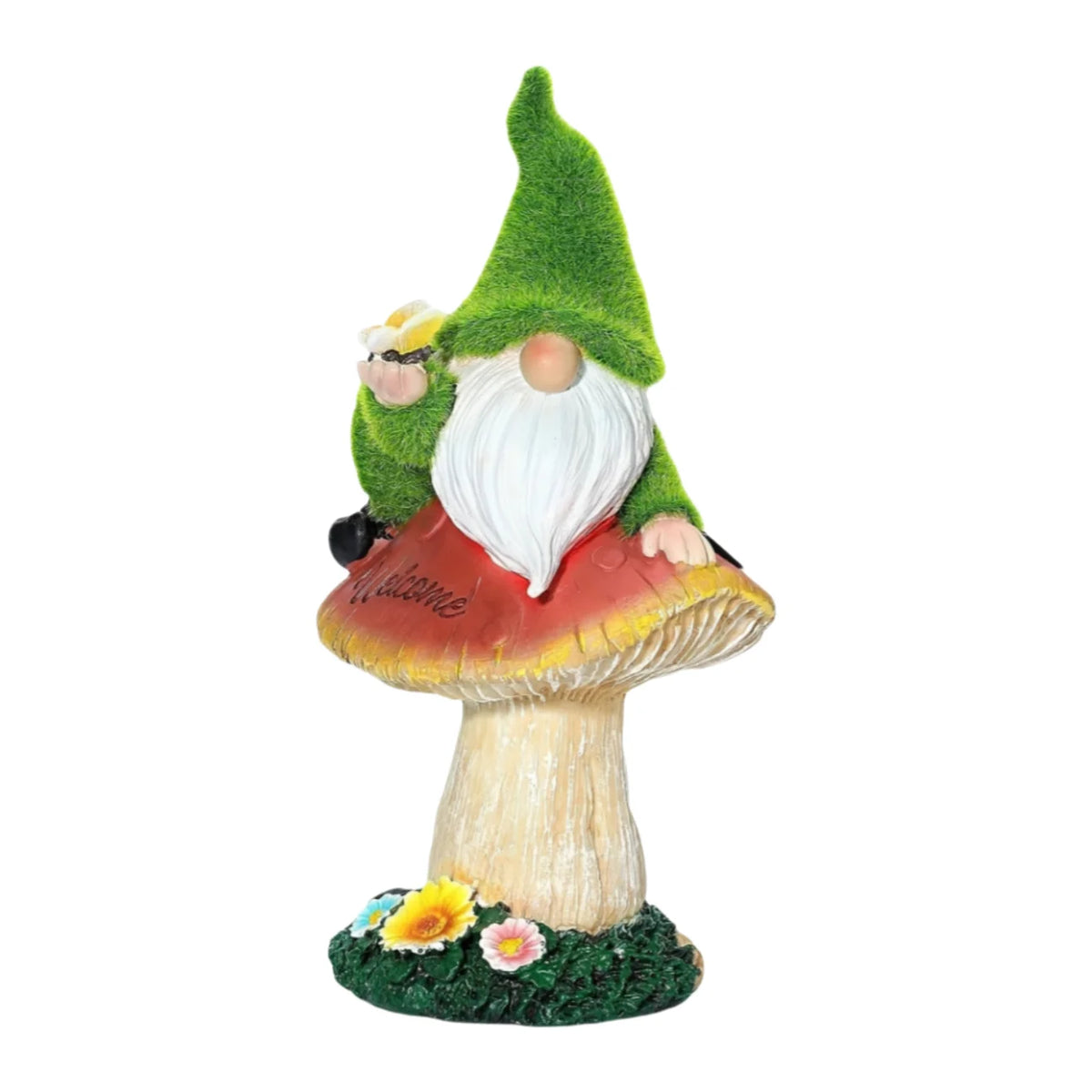 Solar Powered Gnome Mushroom Garden Statue Outdoor Decor Light