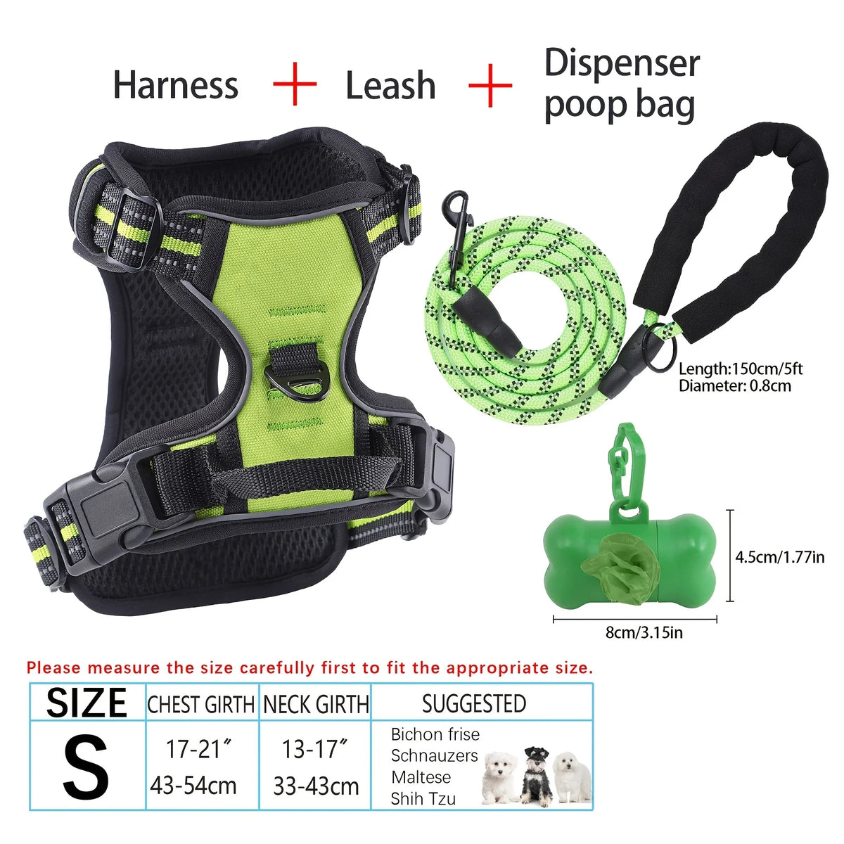 Reflective Adjustable Oxford Dog Harness With Poop Bag Dispenser