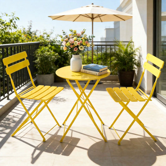 Tuarex Three Piece Folding Steel Bistro Set For Outdoor Patio