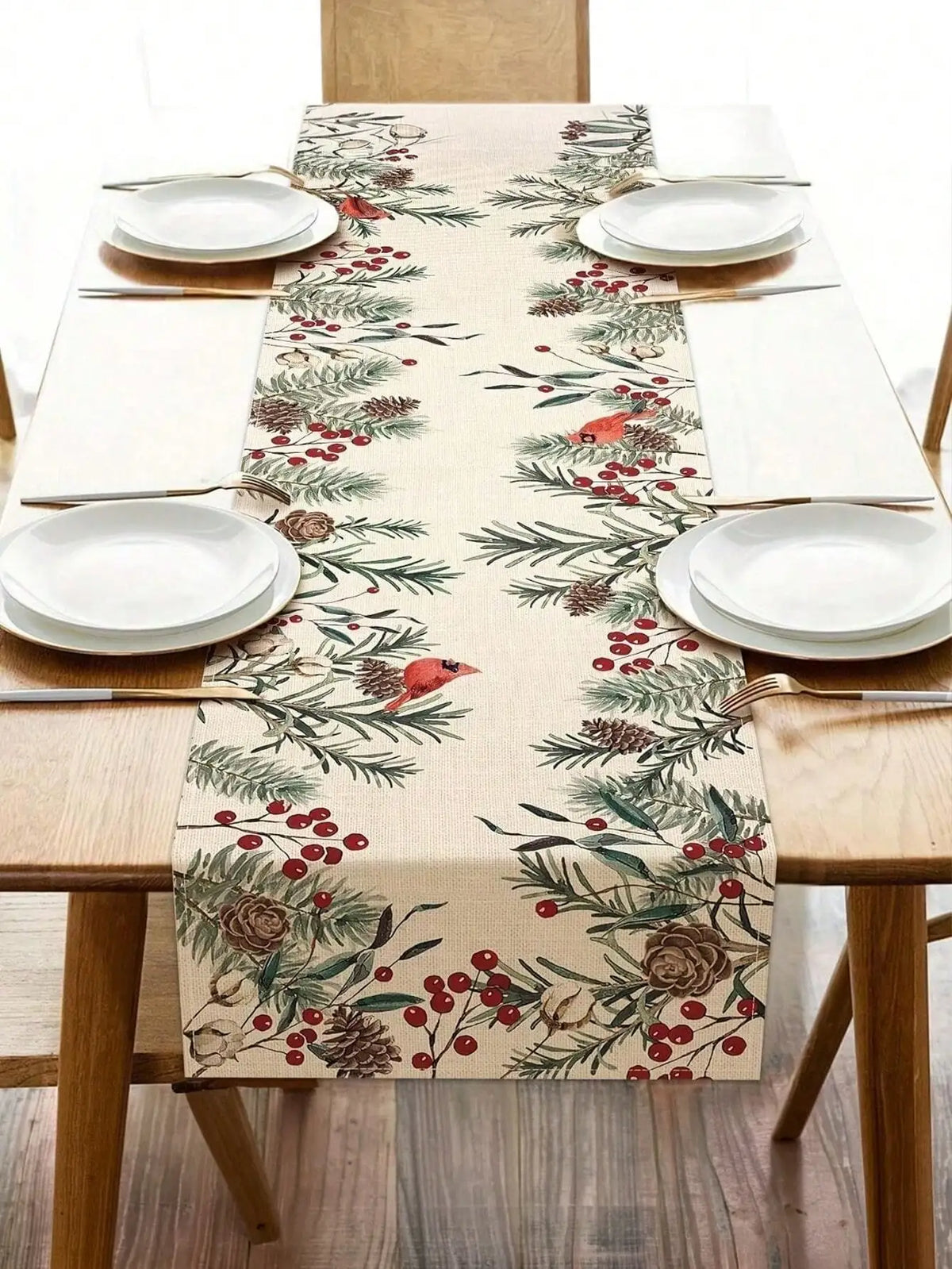 Pine Needle Printed Table Runner Farmhouse Christmas Home Decor
