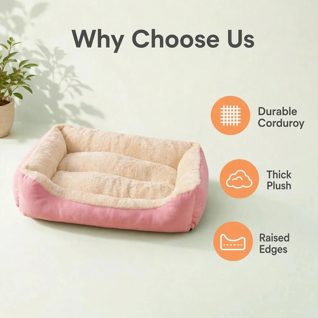 Orthopedic Plush Pet Bed With Corduroy Raised Edges