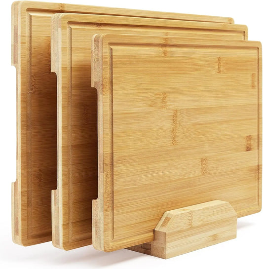 Three Piece Bamboo Cutting Board Set With Kitchen Stand