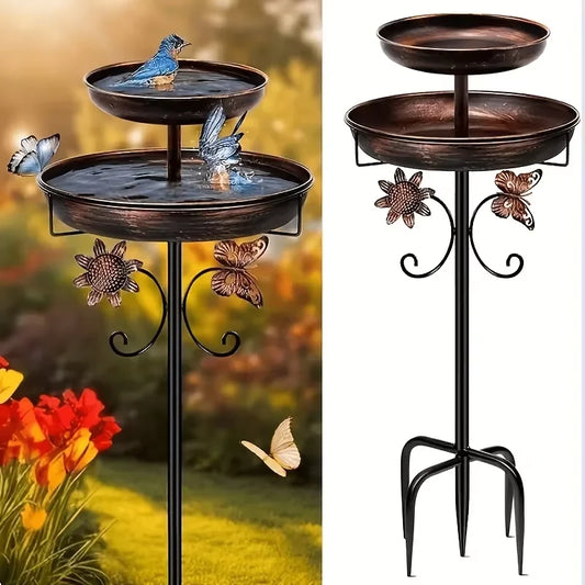 Rust Resistant Metal Dual Layer Bird Bath Hummingbird Feeder Set