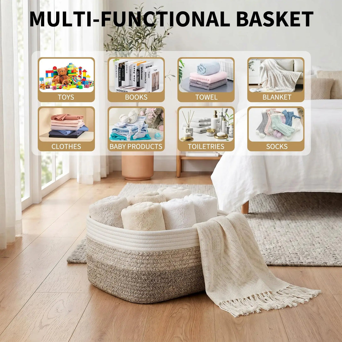 HiMISS Cotton Rope Woven Rectangular Organizer Storage Bins