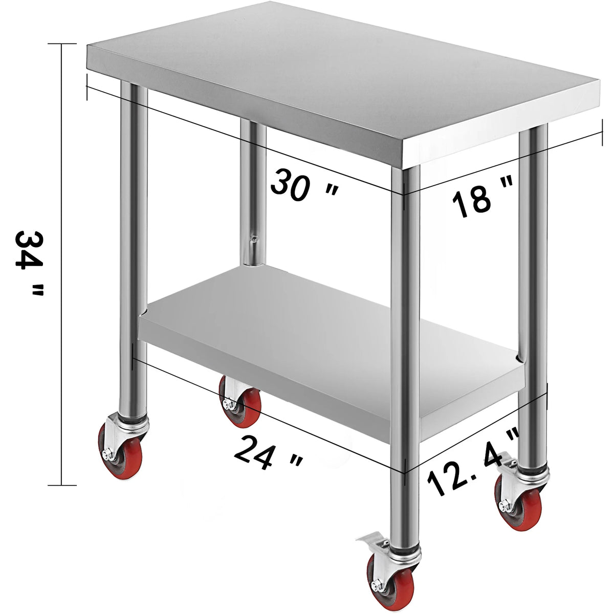 SucceBuy Stainless Steel Prep Table With Four Caster Wheels