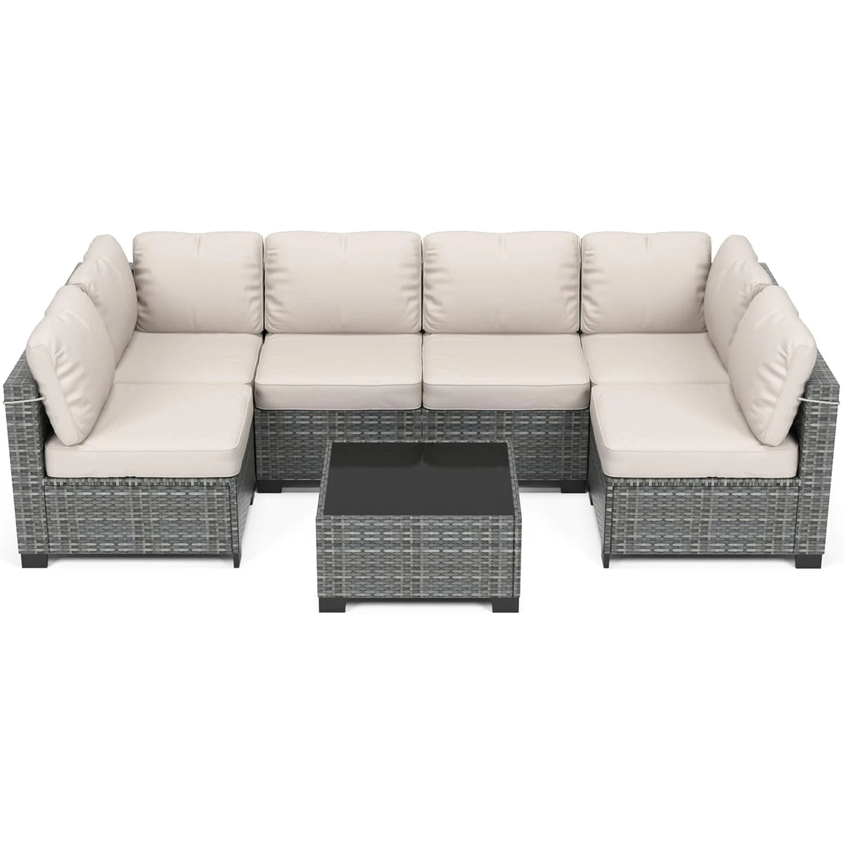 HiMiss Seven Piece Modular Outdoor PE Rattan Sectional Sofa Set