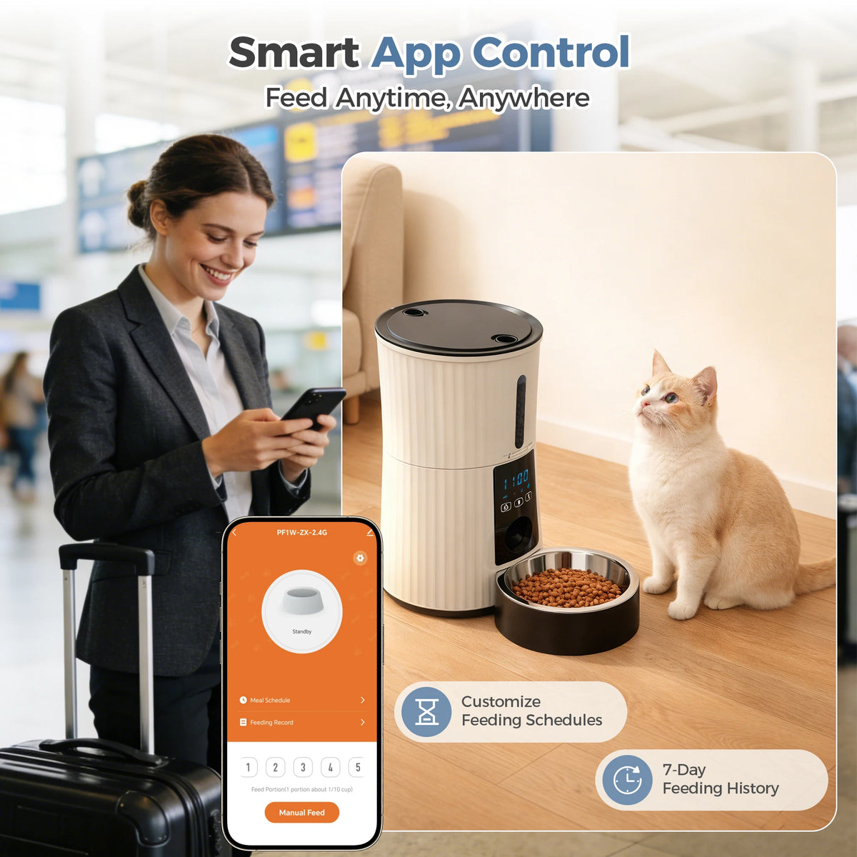 JHK Automatic WiFi Cat Feeder With Programmable App Control System