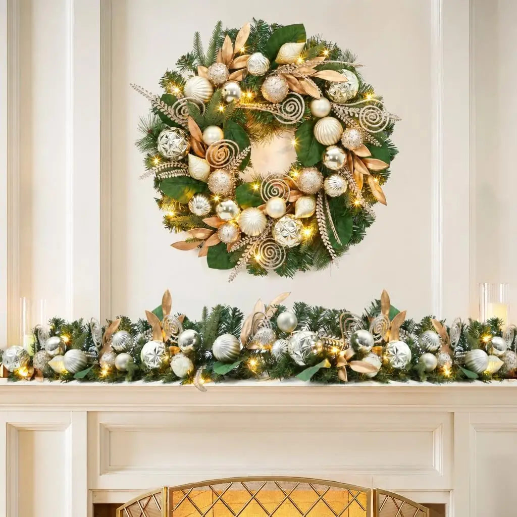 Garvee Artificial Christmas Wreath Pre Lit With Led Lights Ornaments