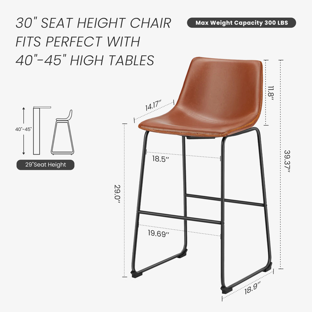 JHK Modern Counter Height Bar Stools With Faux Leather Seats