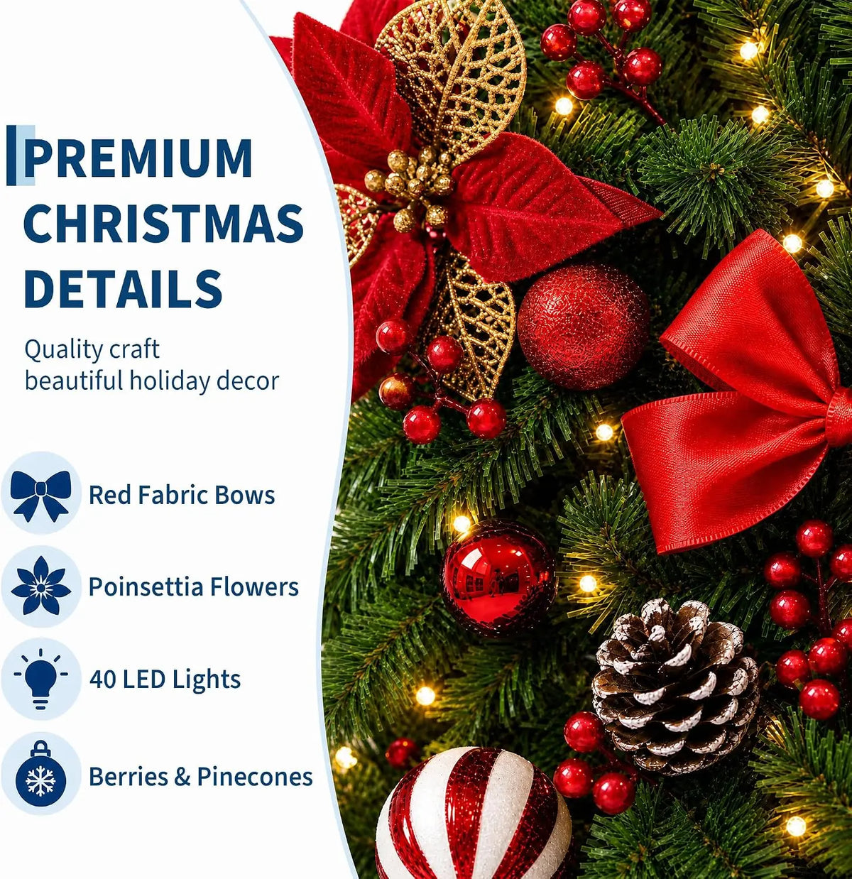 Garvee Pre Lit Christmas Garland With 40 LED Lights Timer