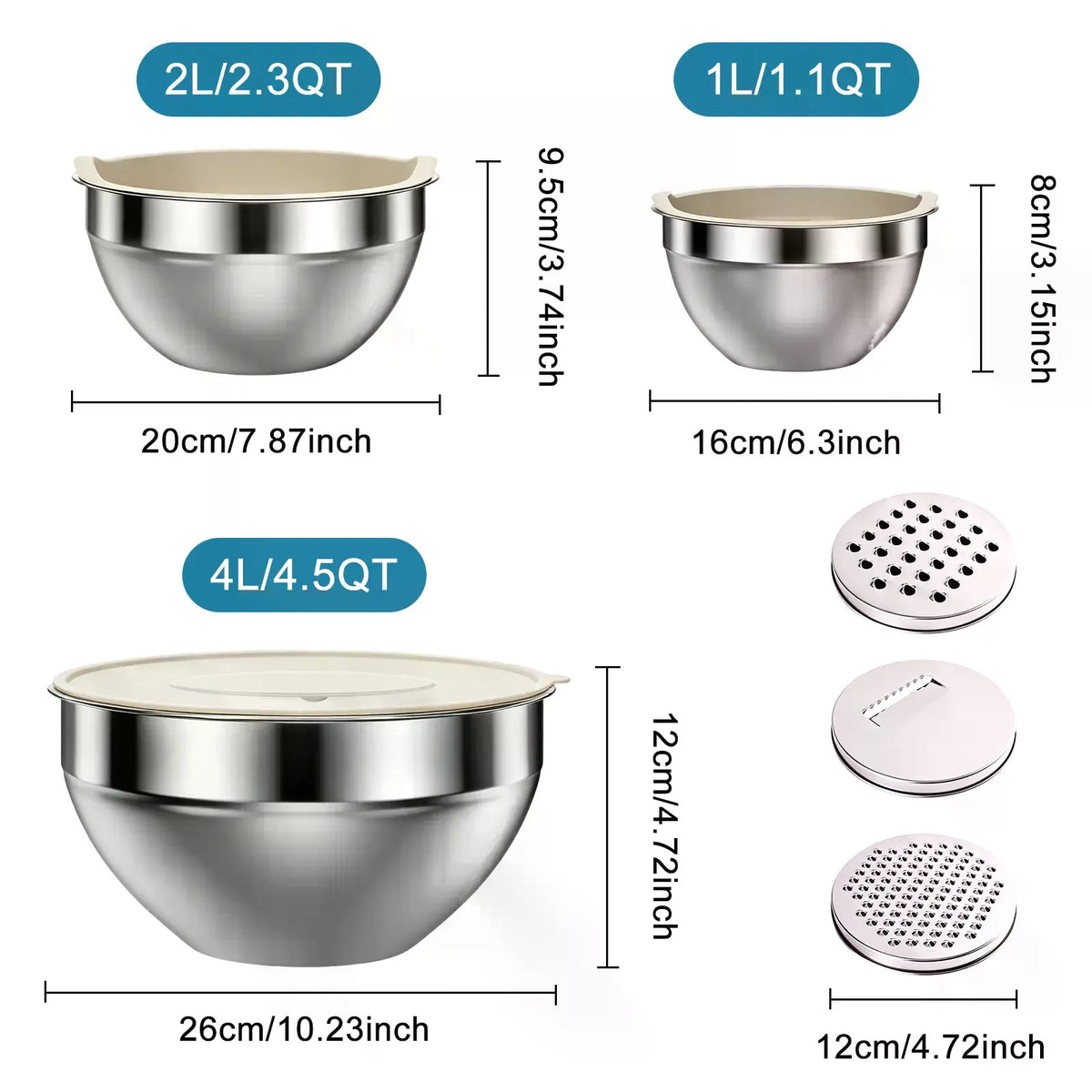 Stainless Steel Mixing Bowl Set With Lids And Attachments