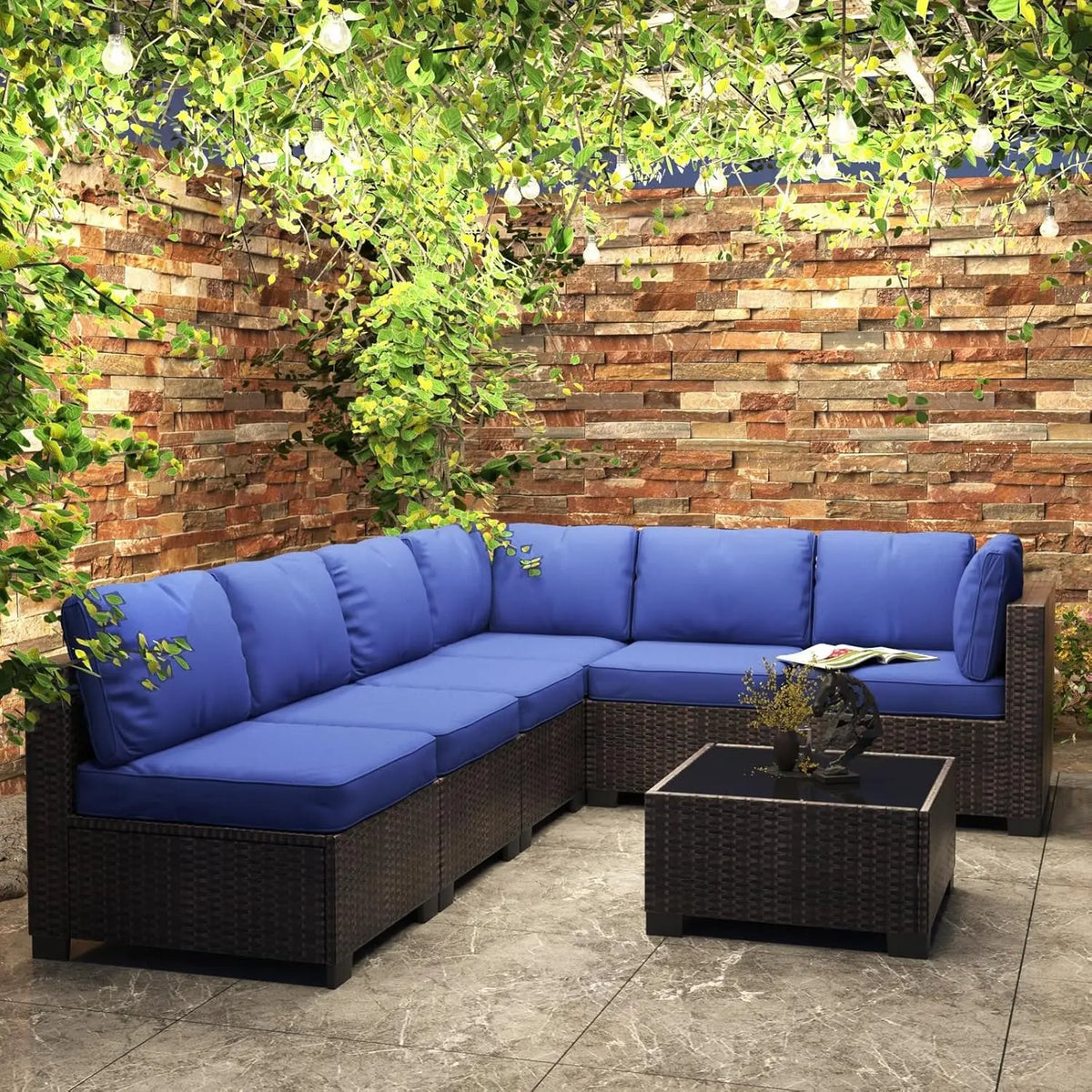 HiMiss Seven Piece Modular Outdoor PE Rattan Sectional Sofa Set