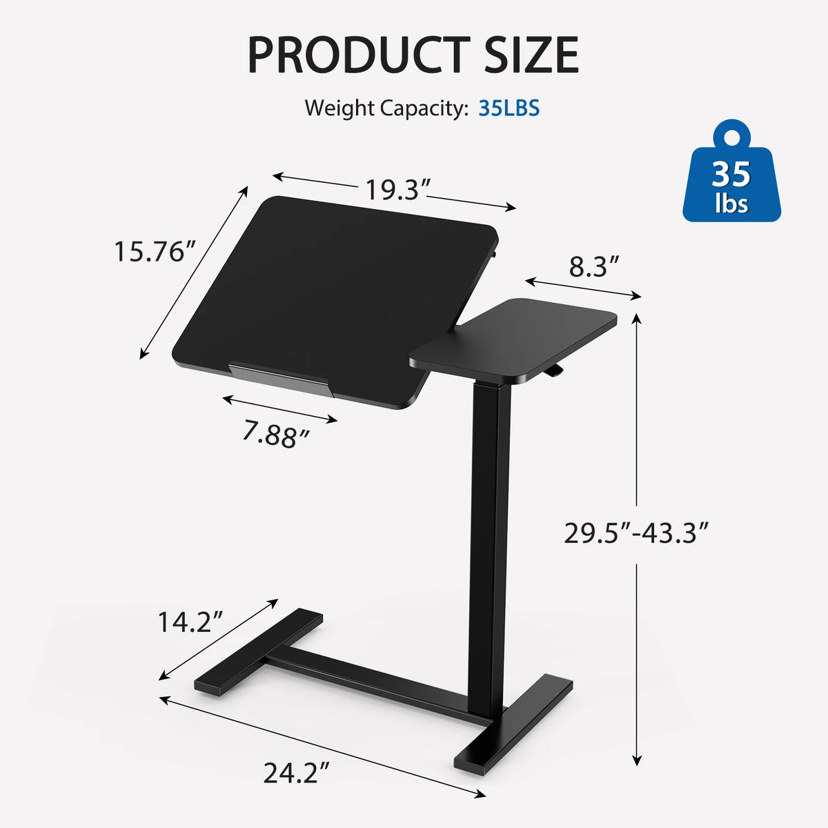 JHK Adjustable Height Overbed Flip Desk With Tilt Top