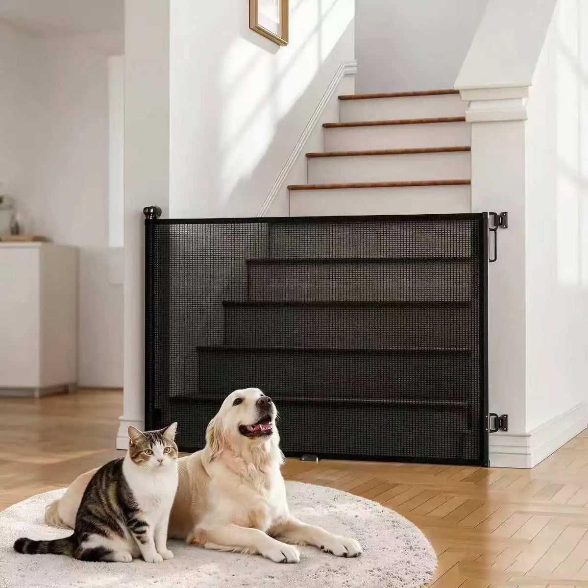 Booteely Retractable Pet Gate With Double Lock Mesh Safety Barrier