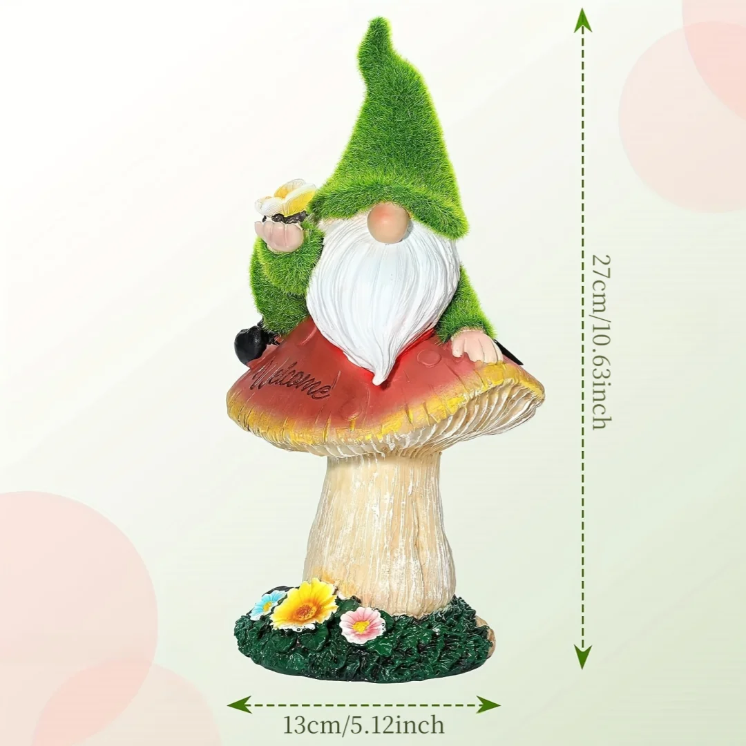 Solar Powered Gnome Mushroom Garden Statue Outdoor Decor Light