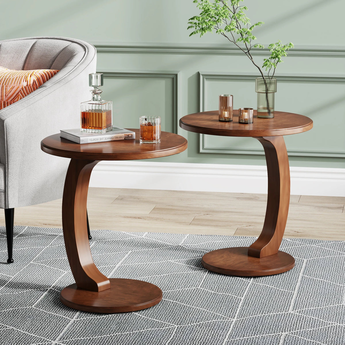 Tribesigns Round Wooden End Table For Living Room Decor