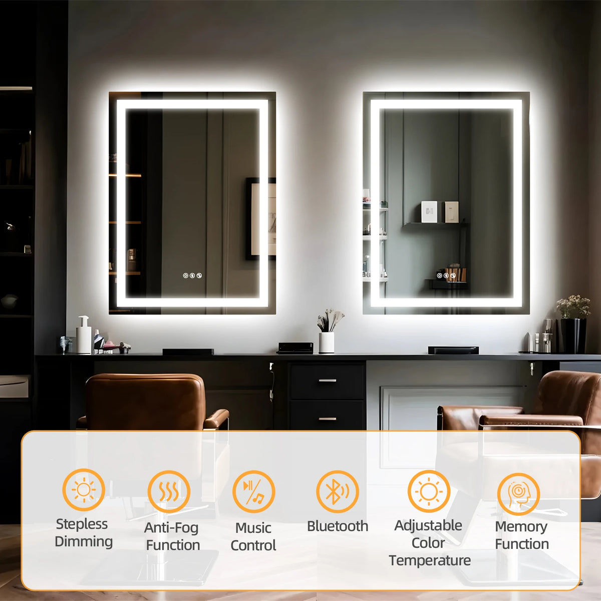Borwart Anti Fog Led Mirror Tempered Glass Bathroom Dual Speaker