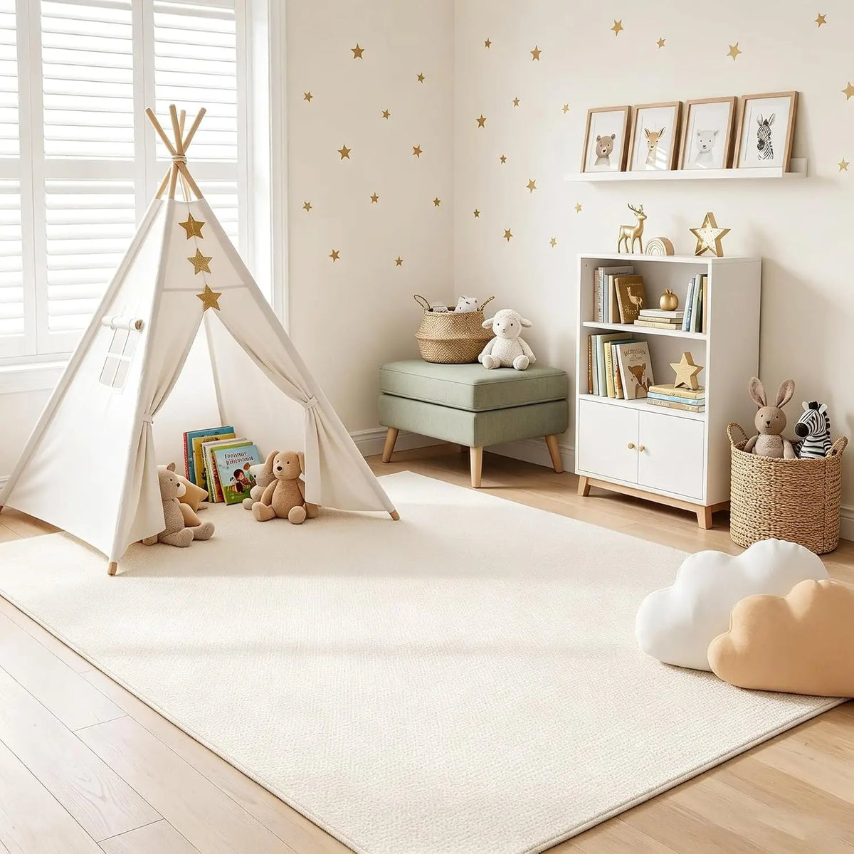 Handwoven Natural Wool Area Rug With Plant Pattern Design