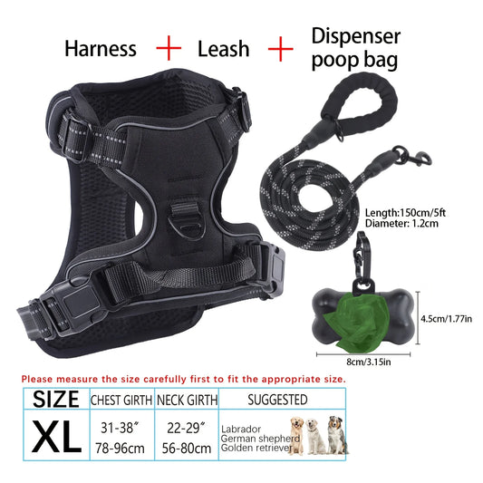 Reflective Adjustable Oxford Dog Harness With Poop Bag Dispenser