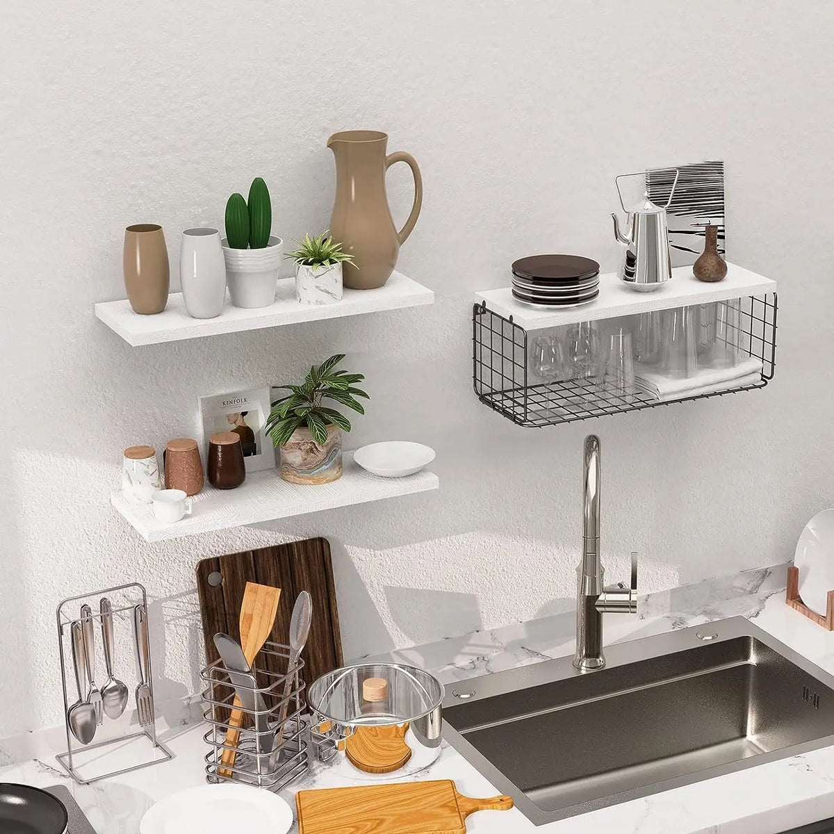Elegant Over Toilet Wooden Shelf With Practical Storage Basket