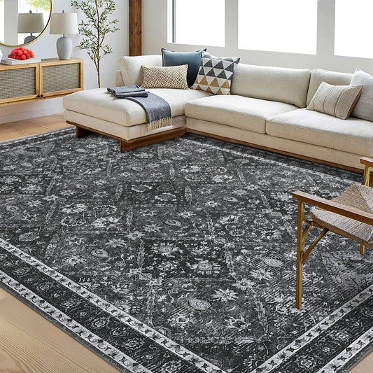 Machine Washable Moroccan Trellis Rug Non Slip Geometric Vintage Carpet