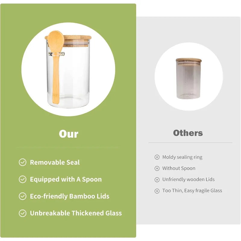 Premium Glass Storage Jars With Wooden Spoon And Lid