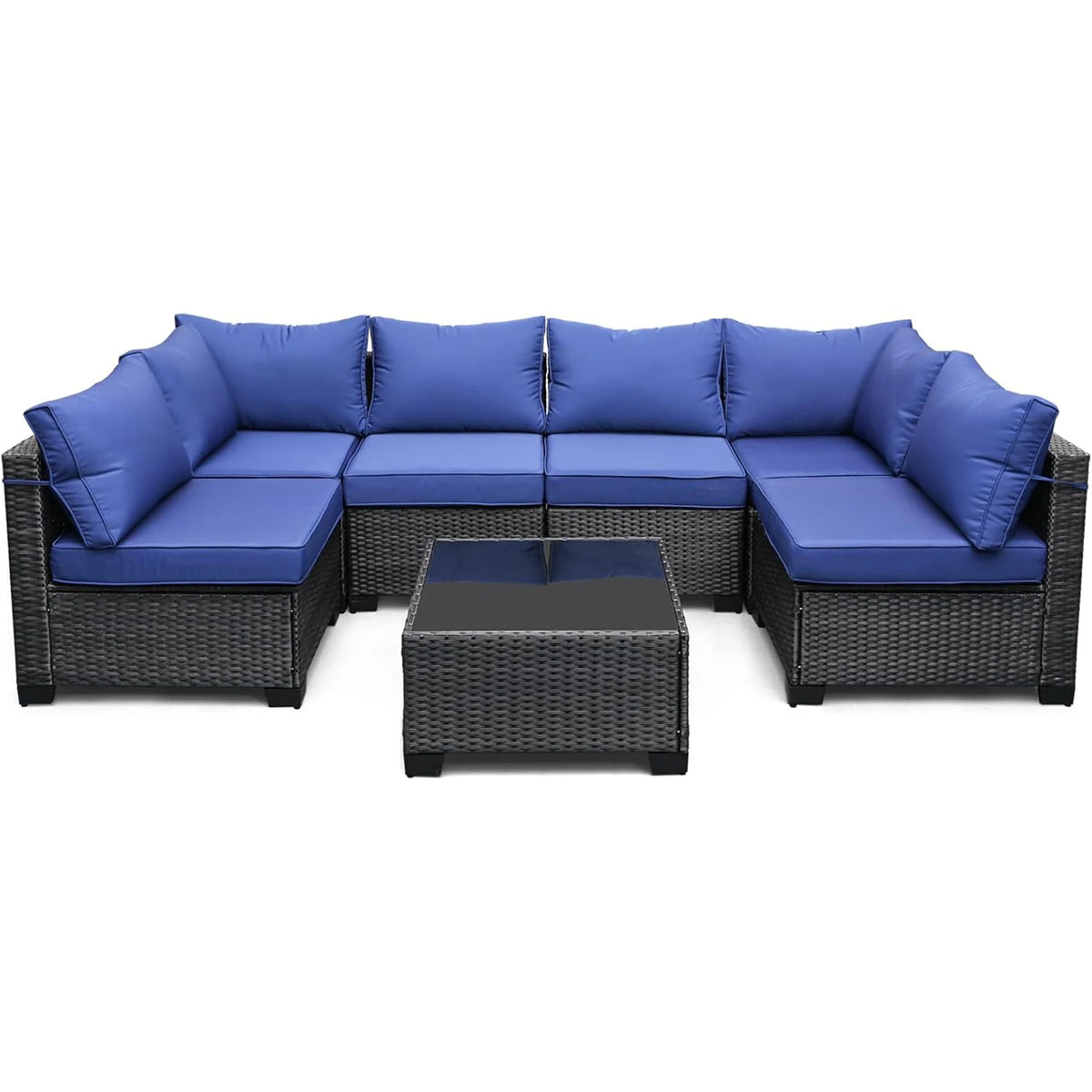 HiMiss Seven Piece Modular Outdoor PE Rattan Sectional Sofa Set