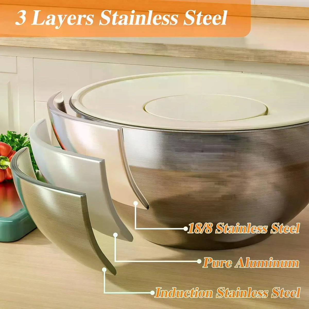 Stainless Steel Mixing Bowl Set With Lids And Attachments