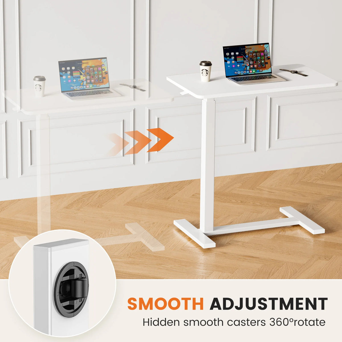 JHK Adjustable Height Overbed Bedside Table With Wheels
