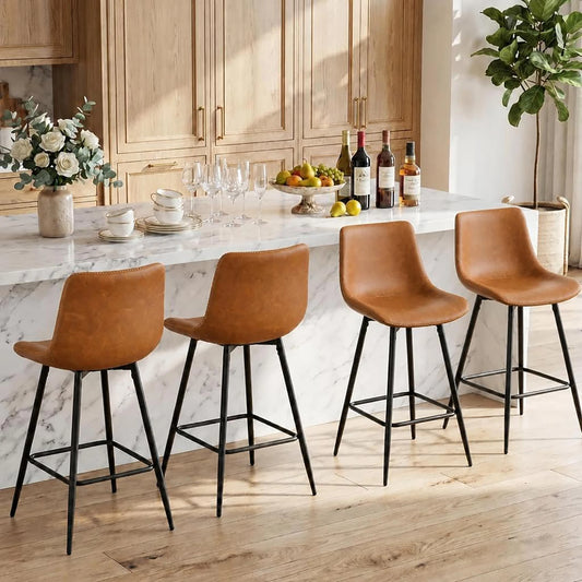 Himmiss Modern Faux Leather Counter Height Bar Stools With Backs