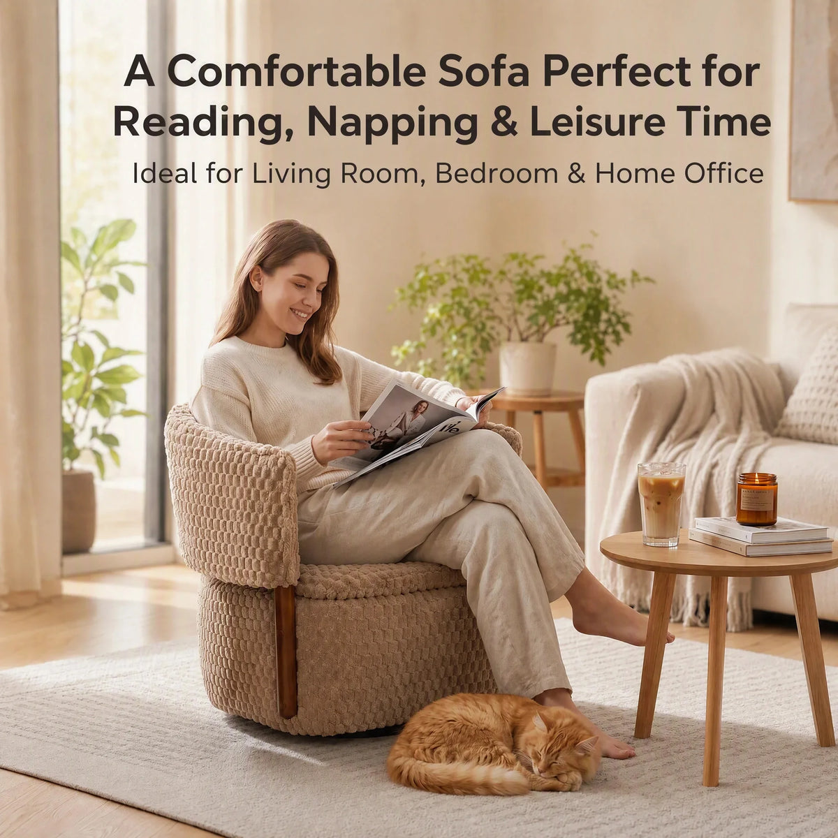 Modern Rotating Storage Sofa With Wooden Frame And Cushions
